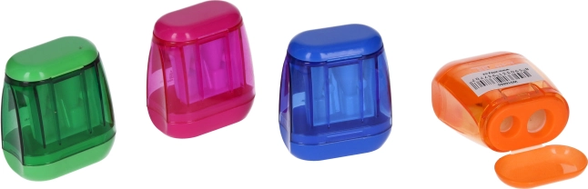 Dobbelt blyantspidser med beholder - 4 farver