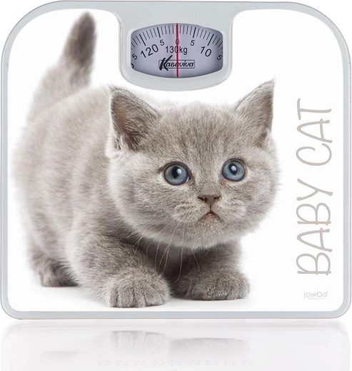 Personlig mekanisk vægt med killingedekor, hvid