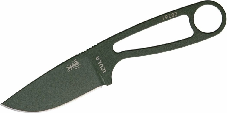 ESEE Izula OD – lille overlevelseskniv i kulstofstål med grøn belægning og skede