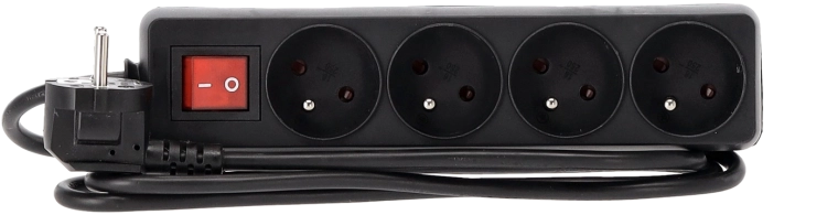 Forlænger- og overspændingsliste med afbryder, 4 stik, 1,5 m, sort