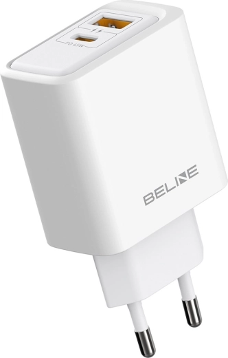 Beline GaN-netoplader 45 W med USB-A og USB-C, hvid