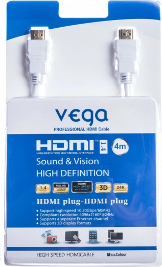 HDMI-kabel 4 m 10,2 Gb/s hvid VEGA