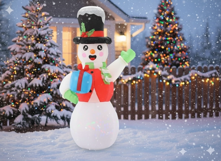 Oppustelig lysende snemand 180 cm med LED