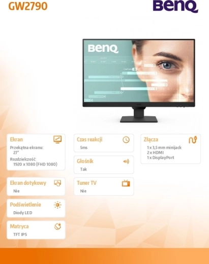 Skærm 27 tommer GW2790 LED IPS HDMI 100Hz