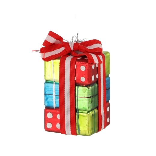 Glasjulepynt formet som gave, sæt med 6 stk.