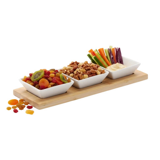 Elegant sæt af porcelænsskåle på bambusbakke 28 × 10 × 3 cm