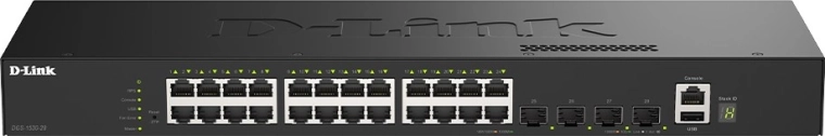 Smart administreret switch D-Link DGS-1530-28/E med 24 Gigabit Ethernet-porte og 4 10G SFP+-porte
