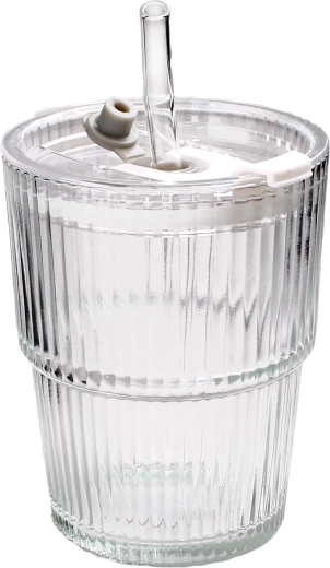 Glas med sugerør af glas 9,5 × 9,5 × 11,3 cm