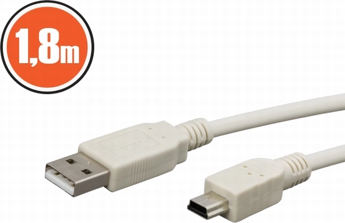 USB 2.0-kabel A til mini B 1,8 m hvidt