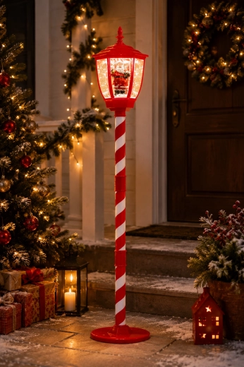 Jule-LED-lanterne med julemand, sneeffekt og melodier, 150 cm