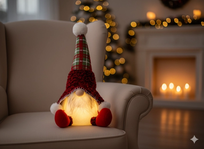 Julesiddende nisse med LED-belysning 22 × 17 × 34 cm