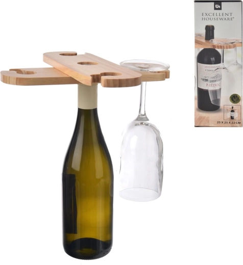 Træholder til vin og vinglas, beige 25 × 8 cm