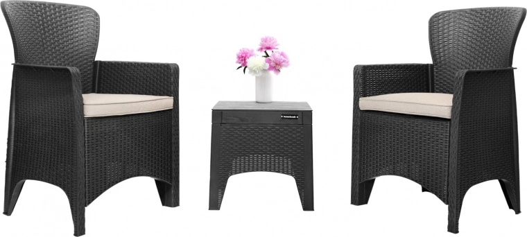 Havesæt til terrasse eller altan – 2 stole + bord sort