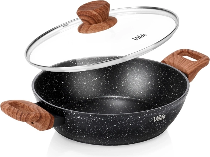 Dyb granitpande med glaslåg 24 cm, 2,2 l