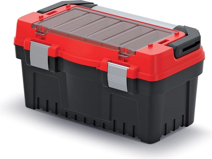 EVO værktøjskasse med metalhåndtag og låse, 476 × 260 × 256 mm, rød