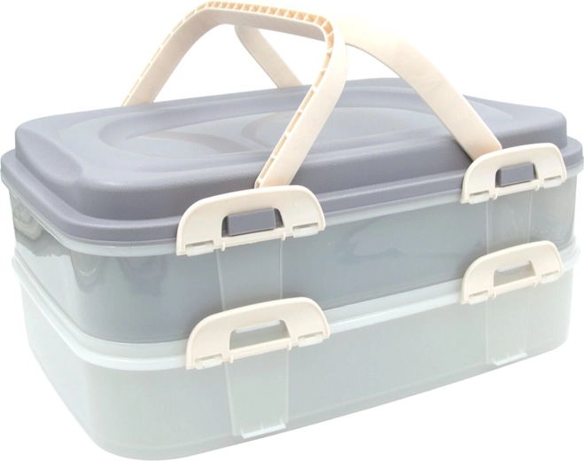 Madkasse med 2 etager og håndtag, 40 × 30 × 18 cm, latte