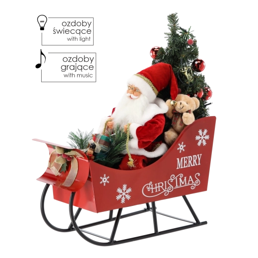 Sankt Nikolaus i slæde med juletræ med LED og melodier 60 cm