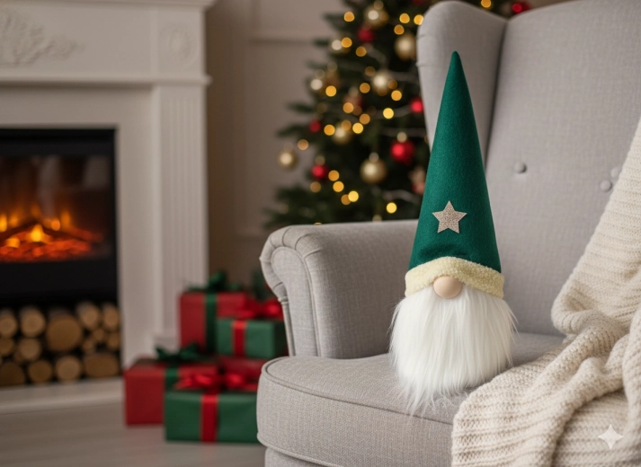 Jule-nisse med grøn hue 38 cm