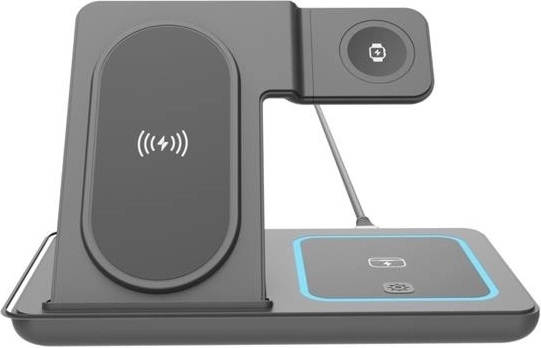 Trådløs oplader 3-i-1 15 W til Apple iPhone, Watch og AirPods – sort