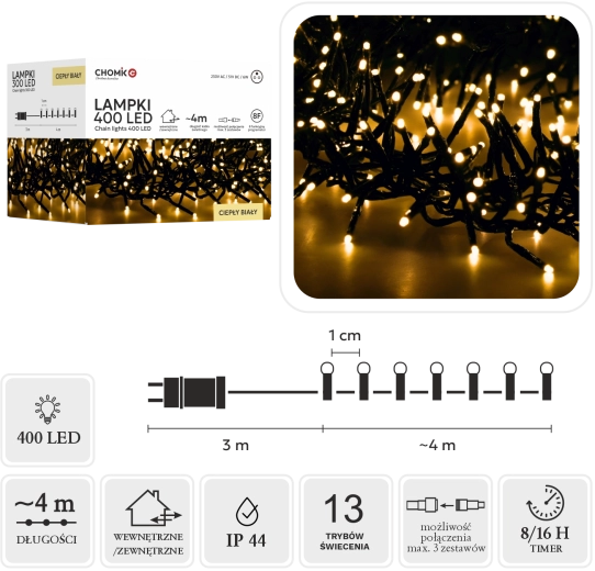 LED kæde Cluster 400 LED varm hvid, 7 m til indendørs og udendørs brug