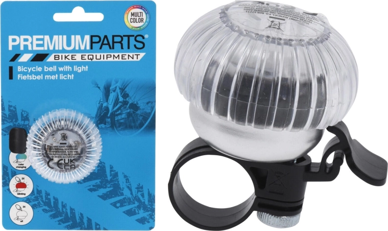 Cykelklokke med lys 6 × 6 × 4,8 cm