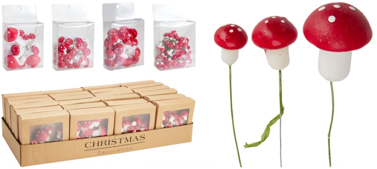 Dekorative svampe på tråd røde 8 cm