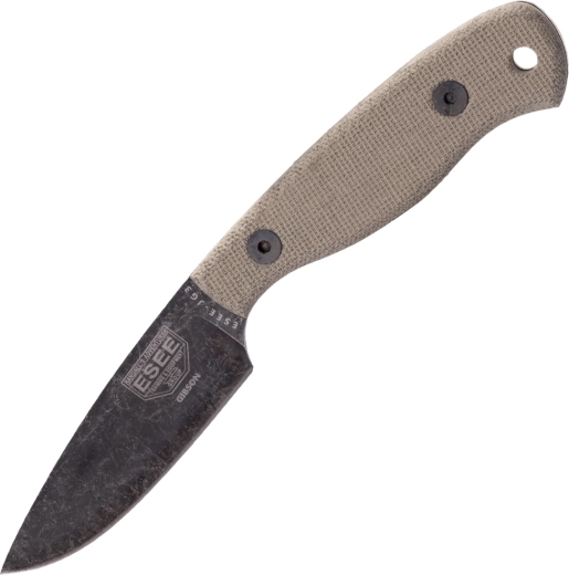 ESEE JG3 Camp-Lore bushcraftkniv 8,9 cm, stonewash black oxide, brun micarta, læderetui