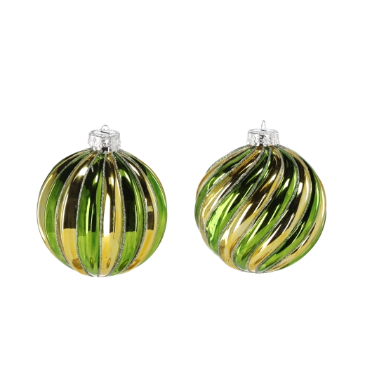 Glaskugle til jul grøn-guld 8 cm