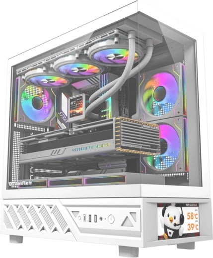 DarkFlash PC-kabinet med IPS-skærm (hvid) + 6 blæsere