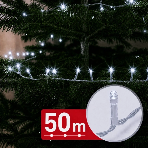 LED-lyskæde 50 m, 1.000 LED'er, kold hvid