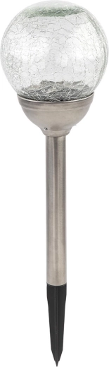 Solcelle havelampe, kugle 12 cm, rustfrit stål og glas, 2 LED