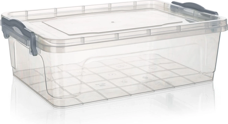 Opbevaringsboks Gema 7 l med låg og clips, transparent