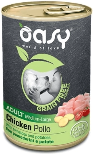 Oasy Grain Free dåsemad til voksne hunde af mellemstore og store racer med kylling, 400 g
