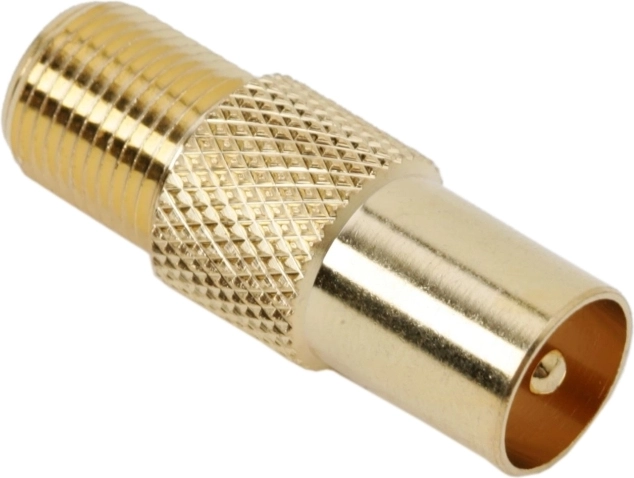 Forgyldt adapter fra F-hunstik til TV-koaksialstik