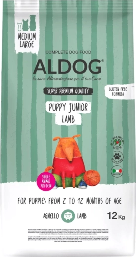 Aldog Puppy Junior Lamb Medium/Large granulat til hvalpe af mellemstore og store racer 12 kg