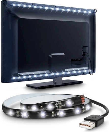 Solight LED-strip til TV og PC, 100 cm, USB med afbryder, kold hvid