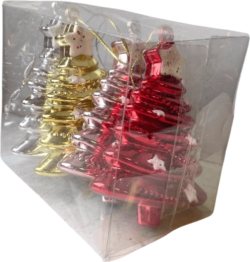 Julepynt træ 11 cm, uknuselige, farvemix – sæt med 4 stk.