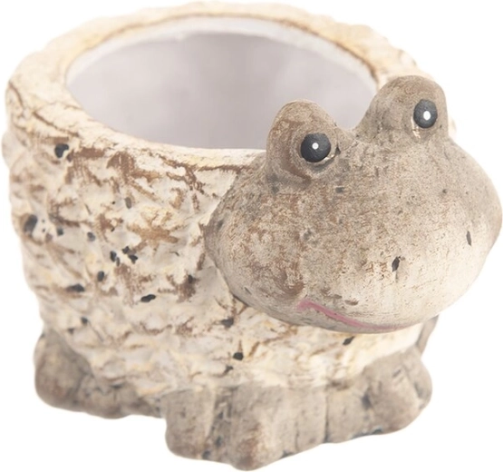Blomsterpotte i polyresin med sten-dekor og frø – brun