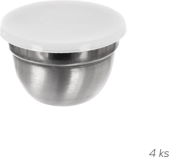 Sæt med rustfri skåle til saucer med plastlåg 8 cm, 4 stk.
