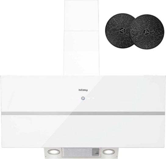 Væghængt emhætte ISEASY 90 cm, skrå, A++, 594 m³/t, hvid