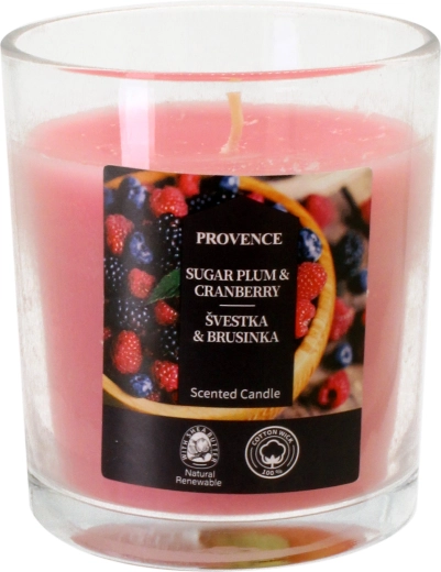 Lys i glas blomme og tranebær 7 x 8 cm