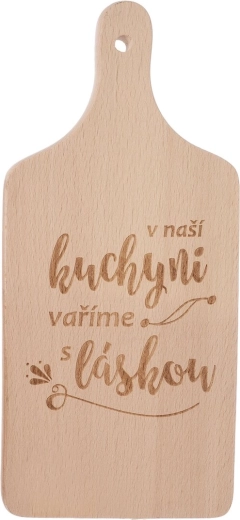 Træ-køkkenbræt med teksten „i vores køkken“ 14 × 30 cm