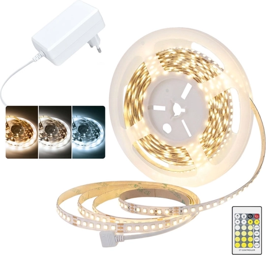 Solight LED-lysbånd 3CCT 5 m med adapter 12 V og fjernbetjening
