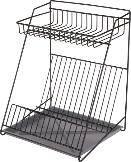 To-etagers opvaskestativ med bakke, sort, 30 cm