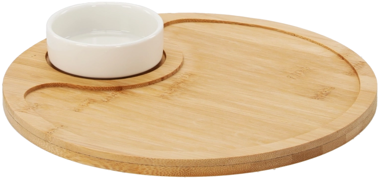 Bambus serveringsfad med porcelænsskål 25 cm