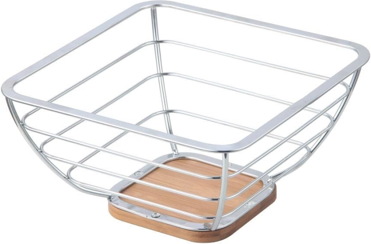 Frugtskål i krom og bambus 24 × 24 × 12 cm