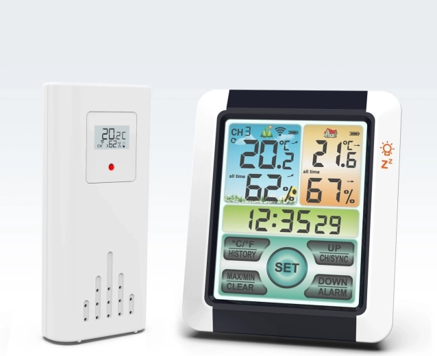 Trådløs vejrstation med termometer, hygrometer og vækkeur - 1 stk.