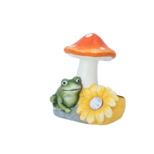 Havefigur fluesvamp med blomst og LED-lys