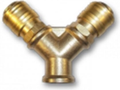 Messing Y-fordeler til slange med indvendigt gevind 3/8" og to lynkoblinger