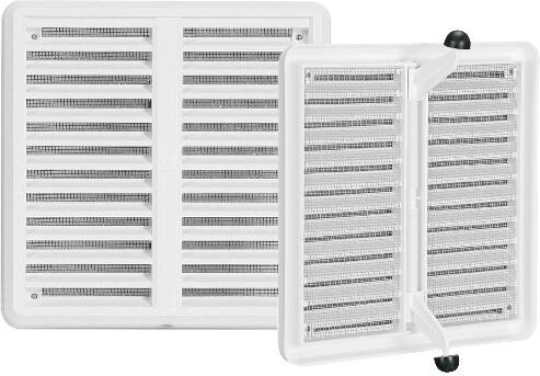 Ventilationsrist med net og justerbart dæksel 150 × 150 mm, hvid